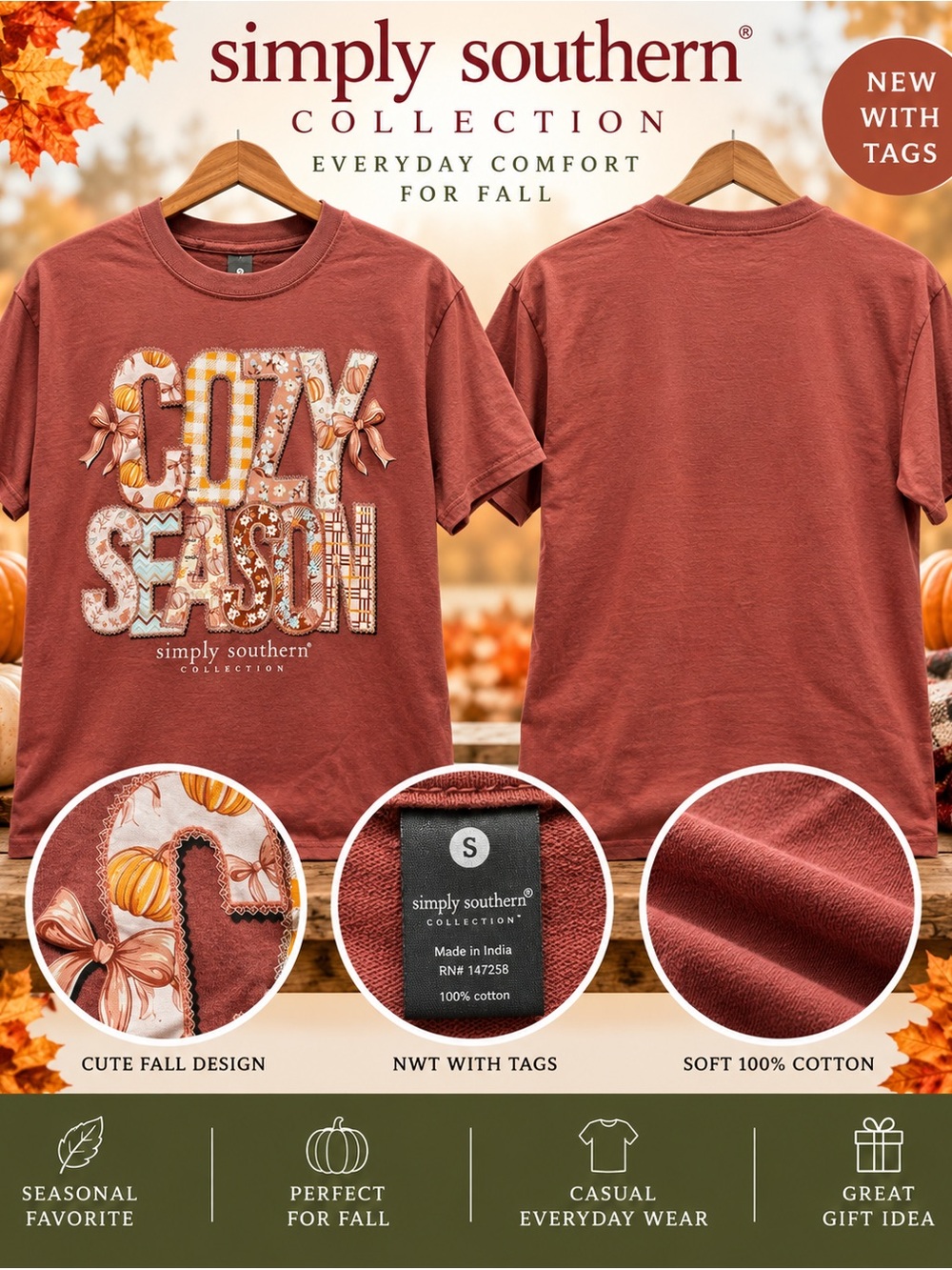 Simply Southern Womens Small Cozy Season Rust Graphic Tee